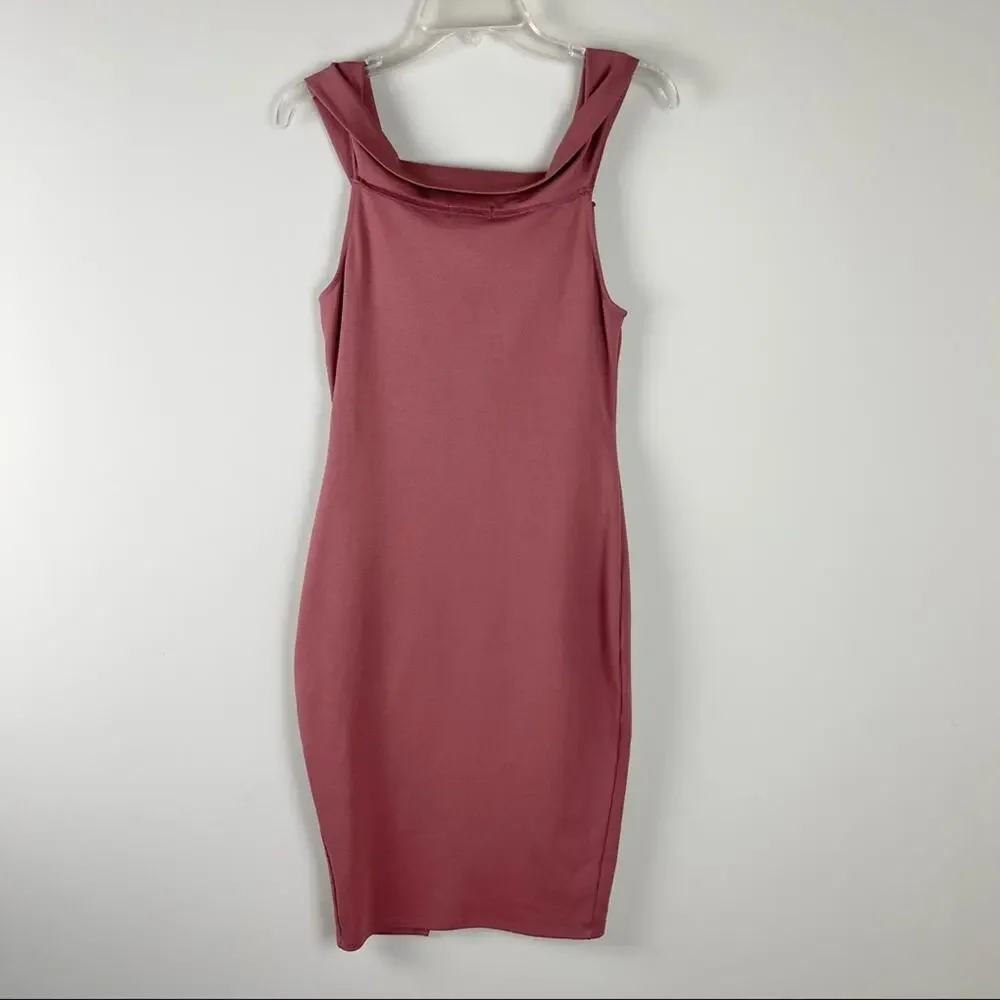Fashion Nova mauve pink bandage bodycon stretchy slit midi dress medium - Picture 6 of 9